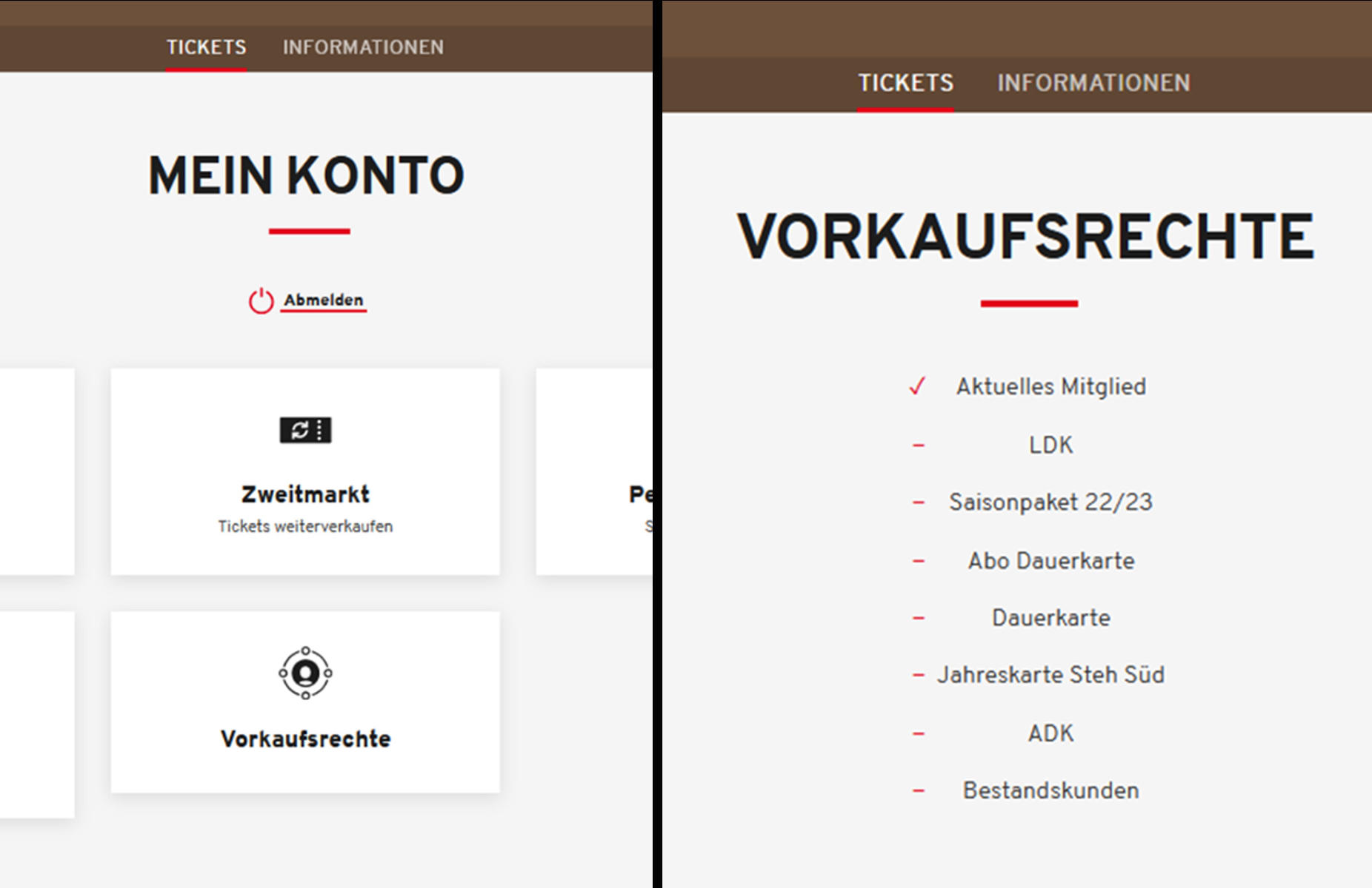 Grafik links: Bereich Mein Konto / Grafik rechts: Anzeigen der Vorkaufsrechte