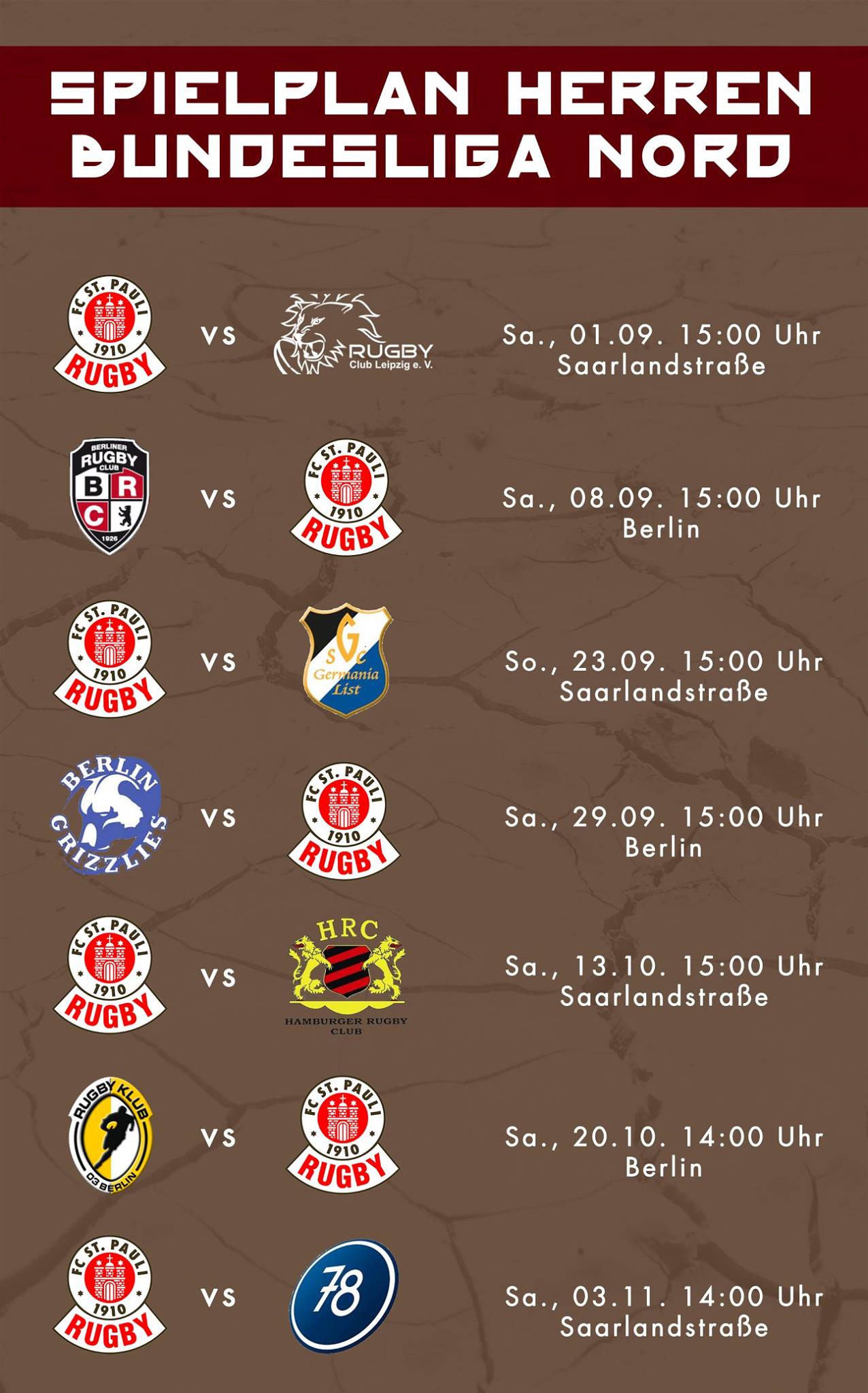 Der Spielplan unserer 1. Rugby-Herren.