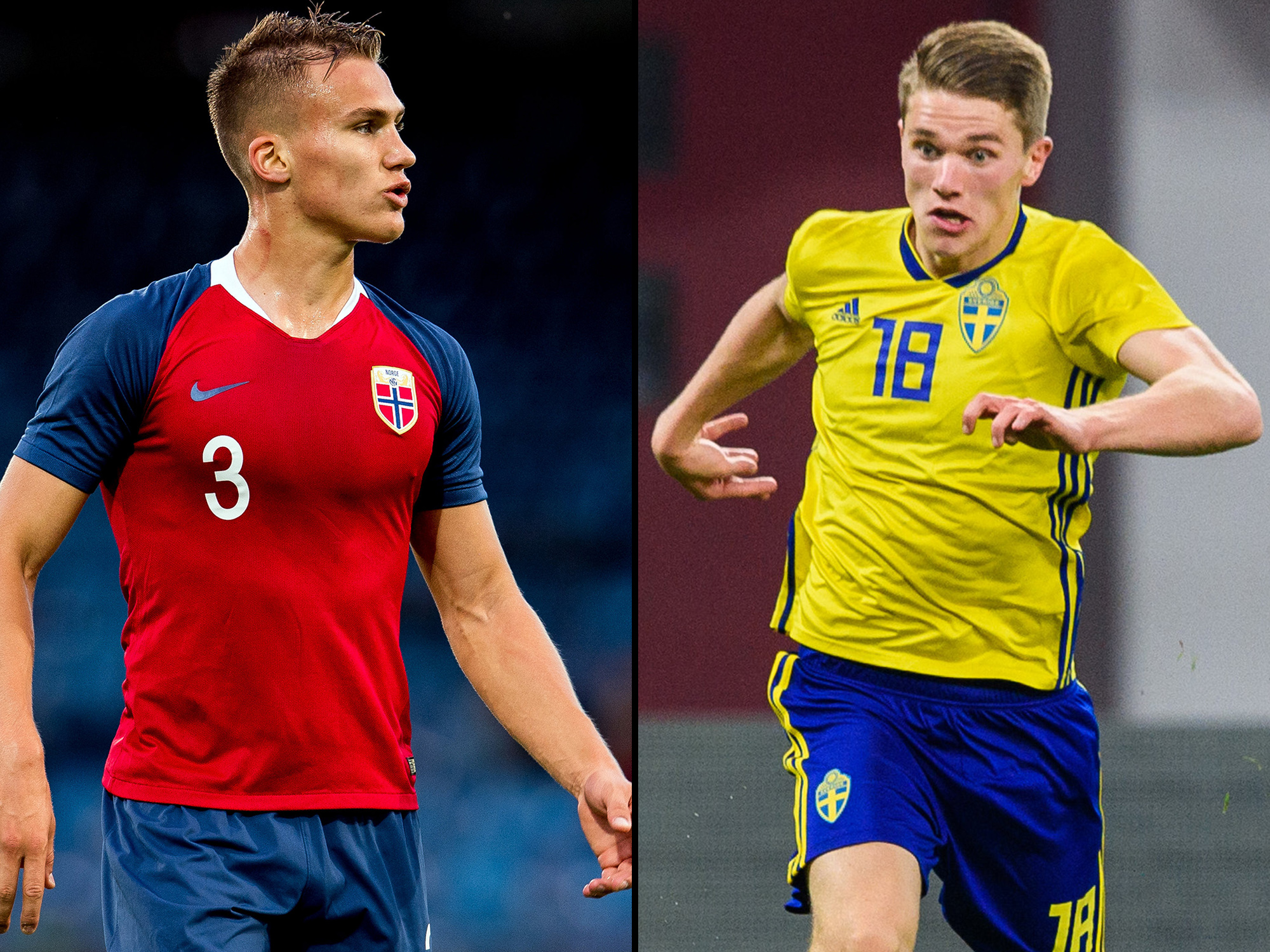 Während Leo Østigård (links) mit Norwegens U21 verlor, gewann Viktor Gyökeres (rechts) mit Schwedens U21.