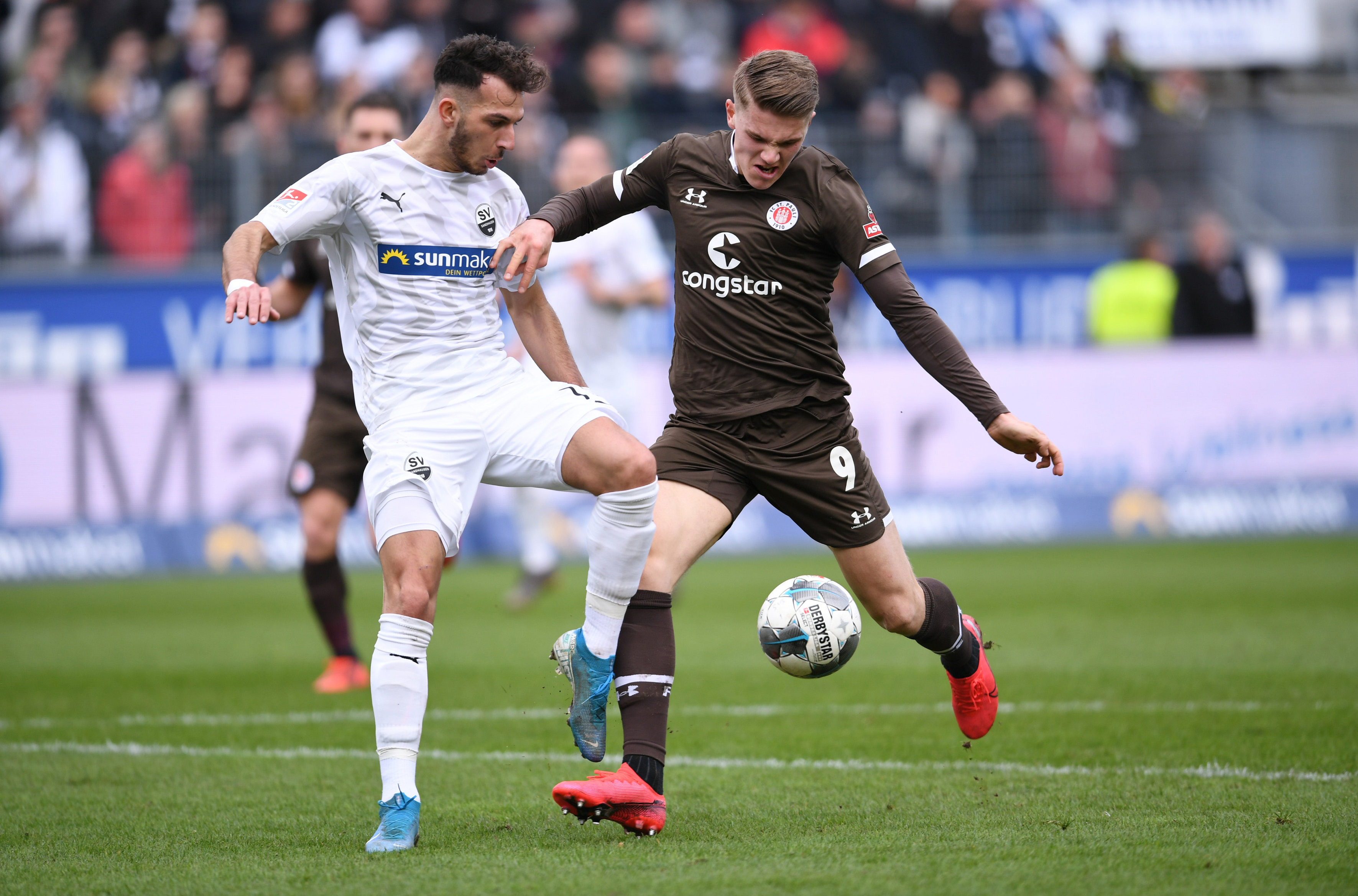 Viktor Gyökeres shrugs off the challenge of Leart Paqarada to open the scoring.